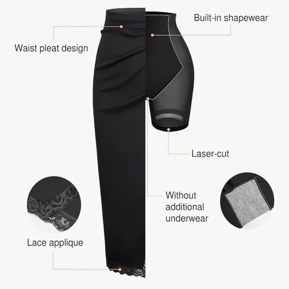 NWT Popilush Midi Skirts Lace Shapewear Split Satin High Waisted Bodycon Medium - Picture 2 of 9